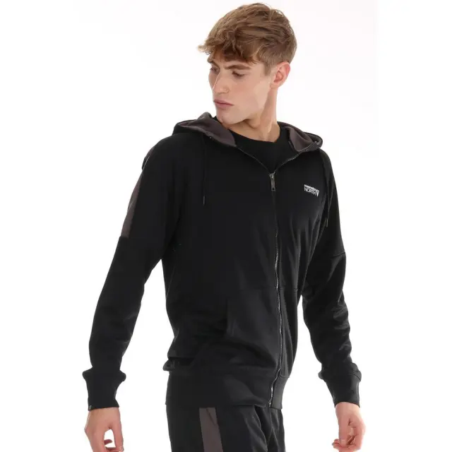 MEN'S ZIPPER HOODIE BLOCK 20059-BLACK - S