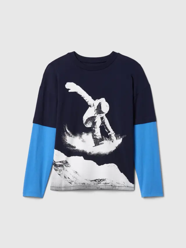 Μπλε Παιδικό Relaxed Double-Layer Graphic Μπλούζα navy uniform