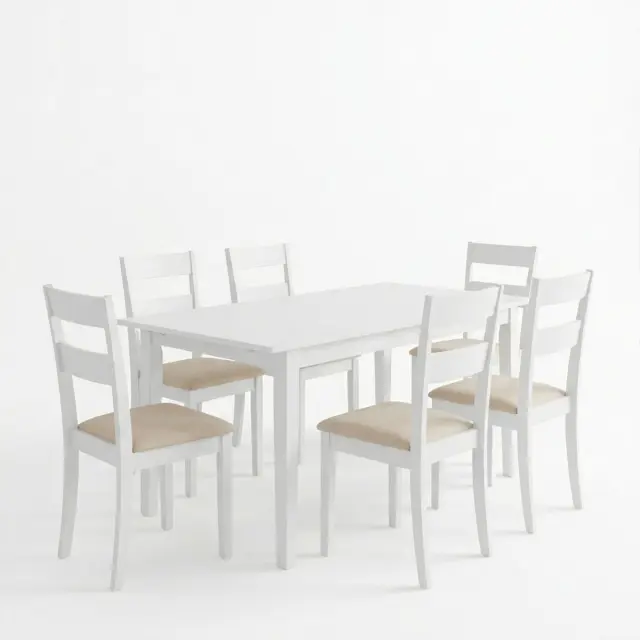 Τραπεζαρία Dallan Mabor pakoworld 7τεμ λευκό rubberwood 120-150x80x73,8εκ 2