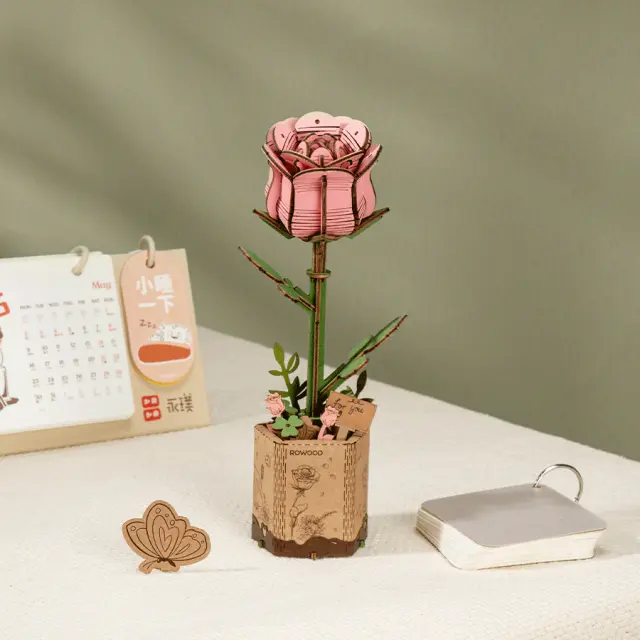Robotime Wooden Bloom Craft Pink Rose TW041 2