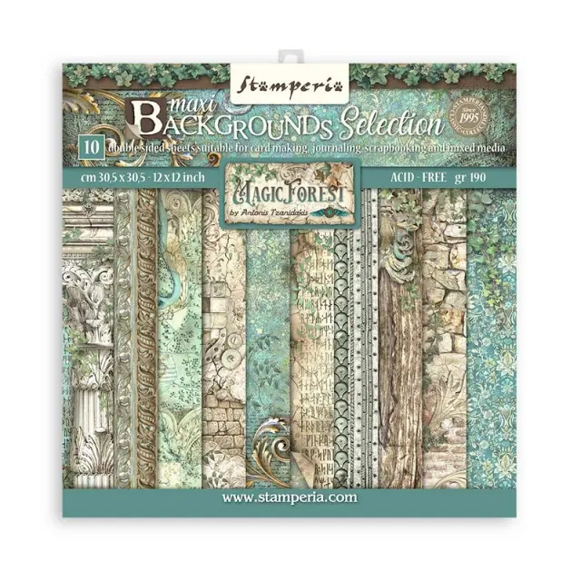 Χαρτιά scrapbooking Stamperia 10τεμ, 30.5x30.5cm, Maxi Background, Magic Forest