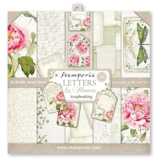 Σετ 10 Χαρτιά Scrapbooking Stamperia Διπλής Όψης - Letters & Flowers - 30x30cm