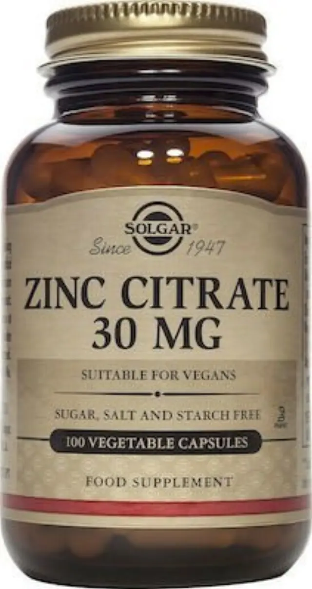 Solgar Zinc Citrate 30 mg, 100 Vegetable Capsules