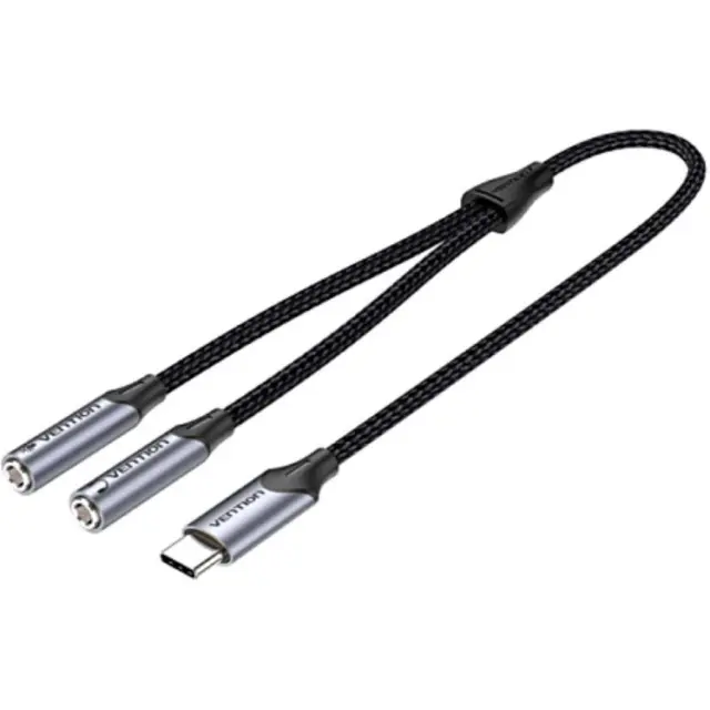 VENTION Type-C Male to TRS Audio & Mic Splitter 0.3M Gray Aluminum Alloy Type (BGPHY) (VENBGPHY)