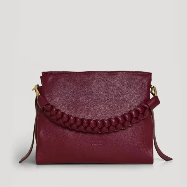 Γυναικεία Δερμάτινη Τσάντα Ώμου & Χιαστί Made In Italy Braid 1022455 Μπορντό Cherry - ONESIZE
