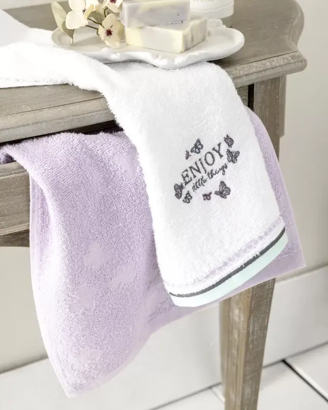 Σετ 2Τεμ Πετσέτες Χεριών 30x50 400gsm Nima Enjoy Lilac-White 100% βαμβακερό