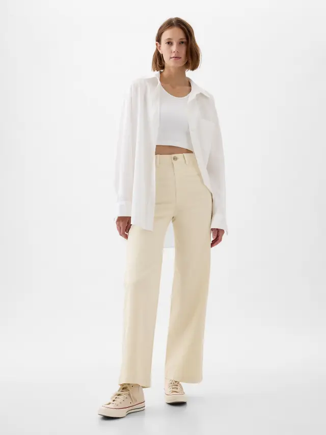 Άσπρο High Stride Wide-Leg Ankle Khakis Παντελόνι Light cream white - 0