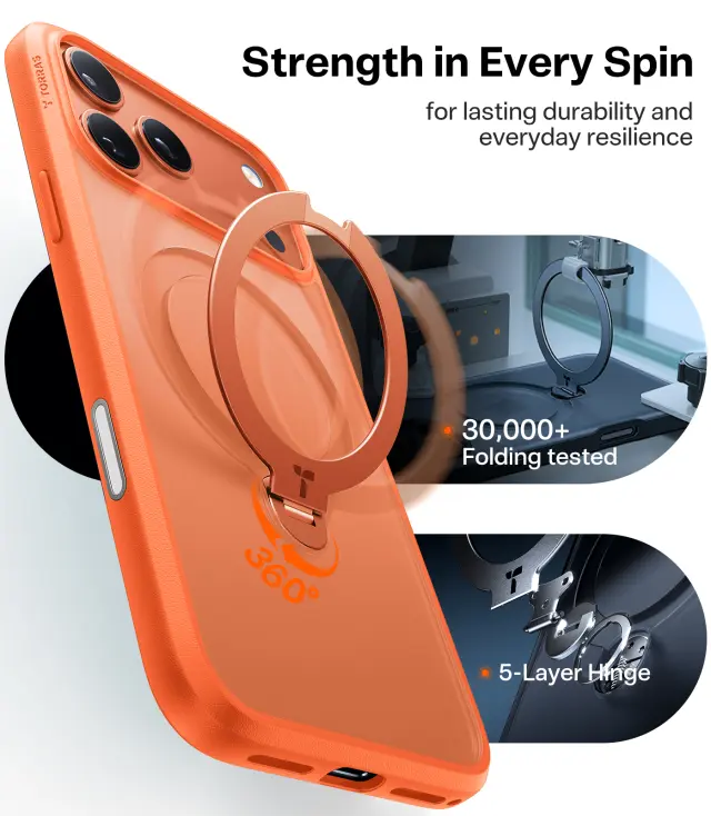 Torras Ostand Q3 Spin, energy orange - iPhone 17 Pro 3