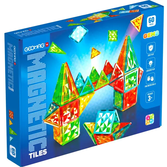 Geomag Magnetic Tiles Gems Μαγνητικά Πλακίδια 60τμχ 3+ Ετών