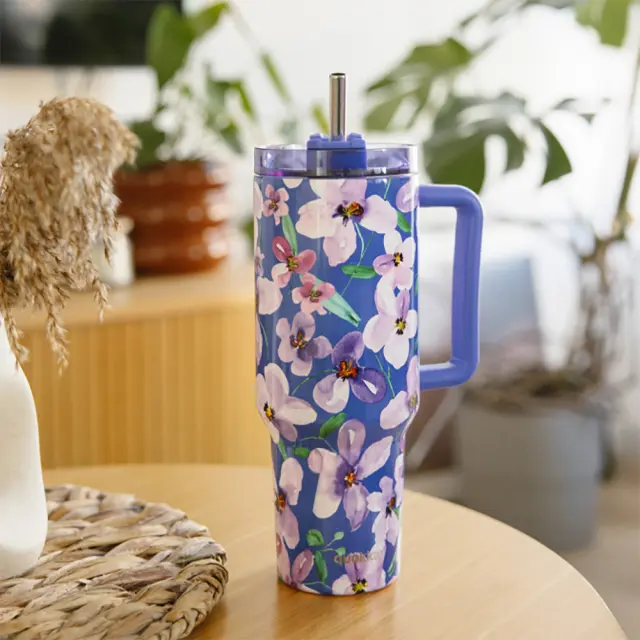 Quokka Κούπα Θερμός Ανοξείδωτο BPA Free 1.2lt Flower Dusk με Καλαμάκι και Λαβή -40042 2