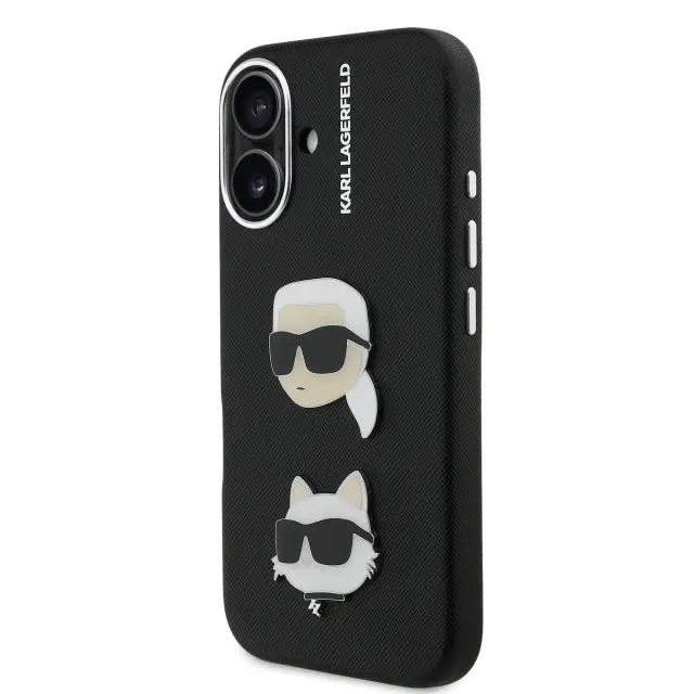 Karl Lagerfeld Grained PU K&CH Heads Case for iPhone 16 Black 2