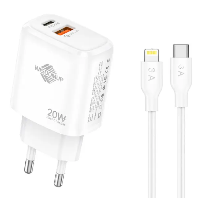 Wisdomup Φορτιστής Κινητού USB-C και USB με Καλώδιο Lightning σε Type-C 20W OCD-31P - Fast Charger with Lightning to Type-C Cable 211220 2