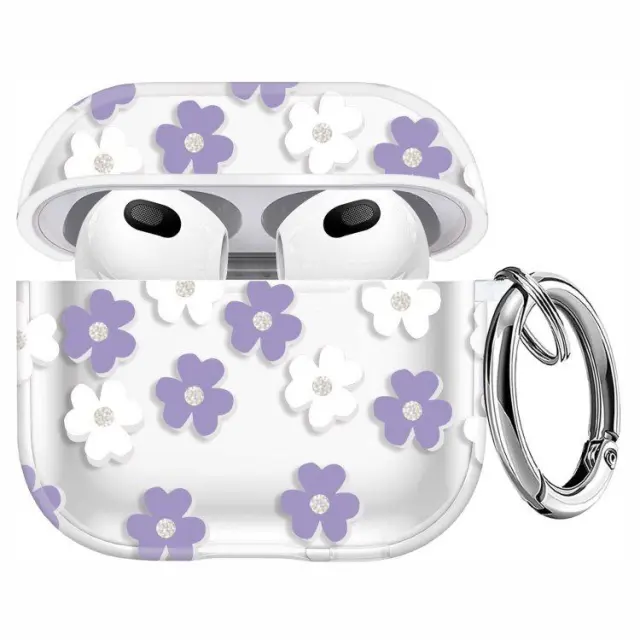 Θήκη Σιλικόνης για Airpods 3 Διάφανη - Λουλούδια Μωβ OEM