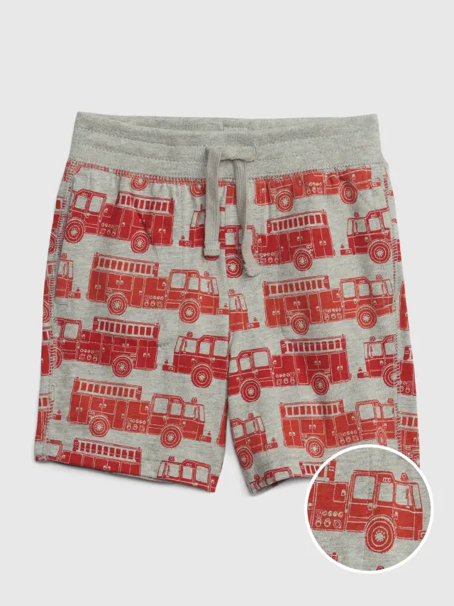 Κόκκινο Νηπιακό Mix and Match Printed Σορτς από 100% Οργανικό Βαμβάκι fire truck red - 2YRS