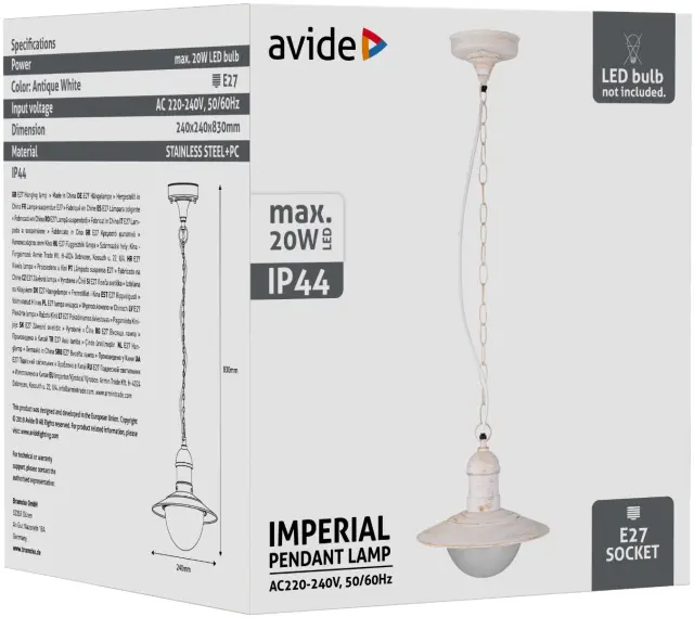 Avide Εξωτερικό Φωτιστικό Οροφής Imperial 1xE27 IP44 Αντίκ Άσπρο 15.001.1534 2