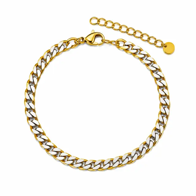 Ghetto Gold + Silver Two-Tone Stainless Steel Chain Bracelet | (flat) Cuban chain