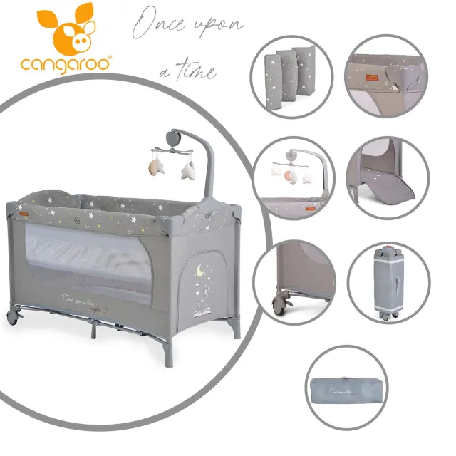 Cangaroo Παρκοκρέβατο Once Upon A Time Grey 2 Layers (108440) Γκρι