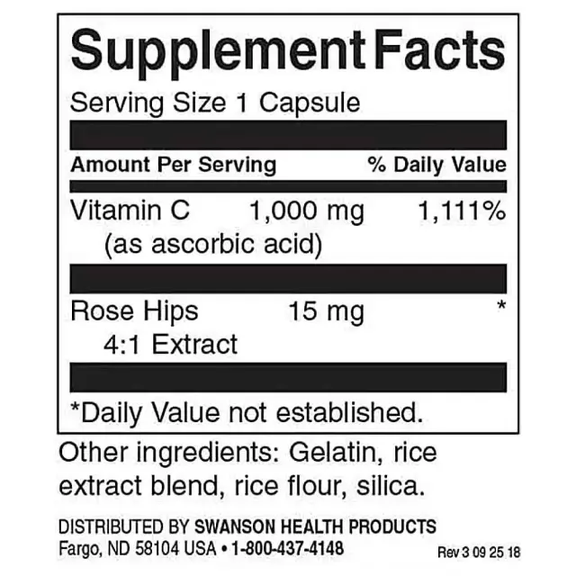Swanson Vitamin C with Rose Hips 1000mg 90 Caps (087614110547) 2