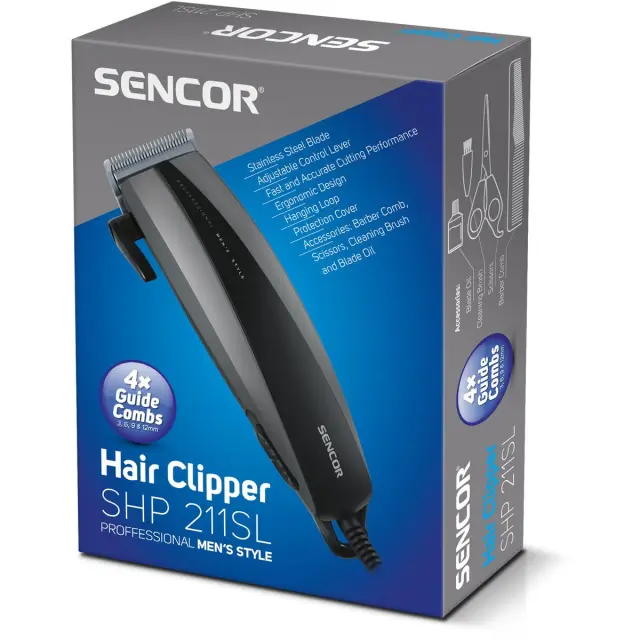 Κουρευτική Μηχανή Ρεύματος Sencor SHP 211SL με 4 Εξαρτήματα Γκρι 2