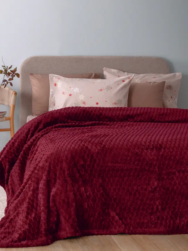 Κουβέρτα Fleece Palamaiki Aster Wine - Υπέρδιπλη 220 x 240