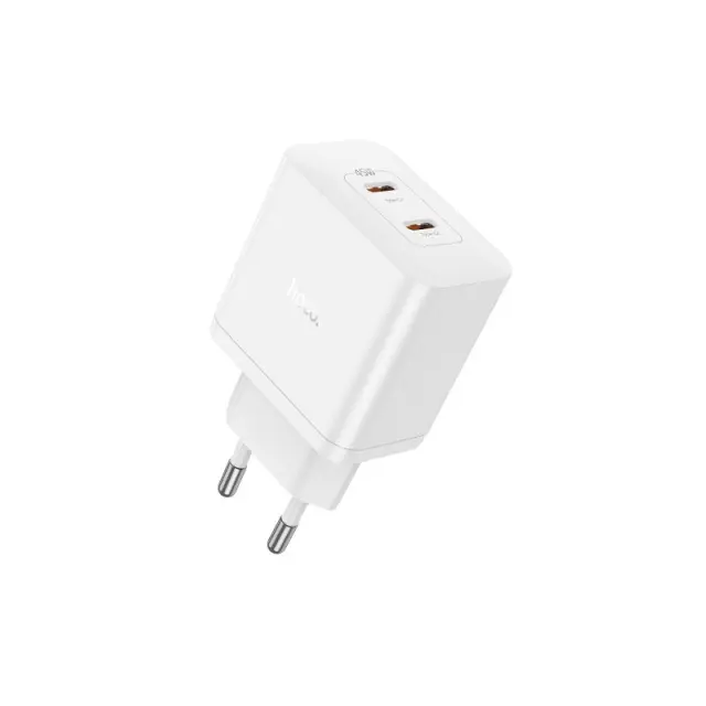 Φορτιστής Ταξιδίου Hoco N35 Streamer με 2 Εξόδους Φόρτισης USB-C Συνολικά PD45W GaN Tech Λευκός 3