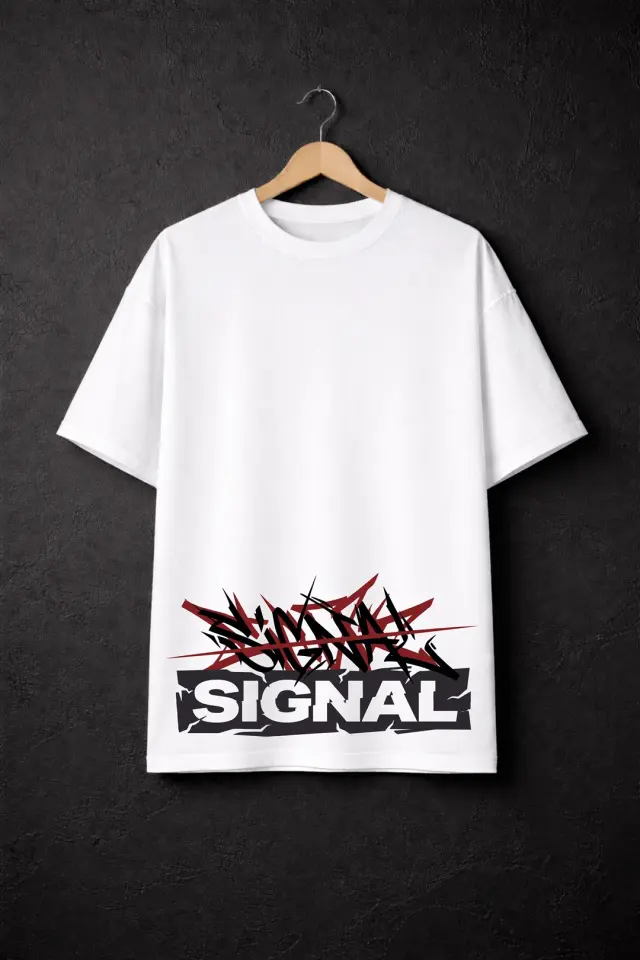 T-shirt Noshame® Oversized Λευκό με τύπωμα Signal - 152630 - XXL