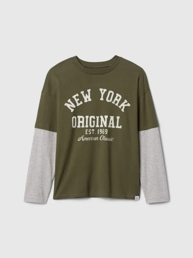 Παιδικό Relaxed Double-Layer Graphic Μπλούζα army jacket green