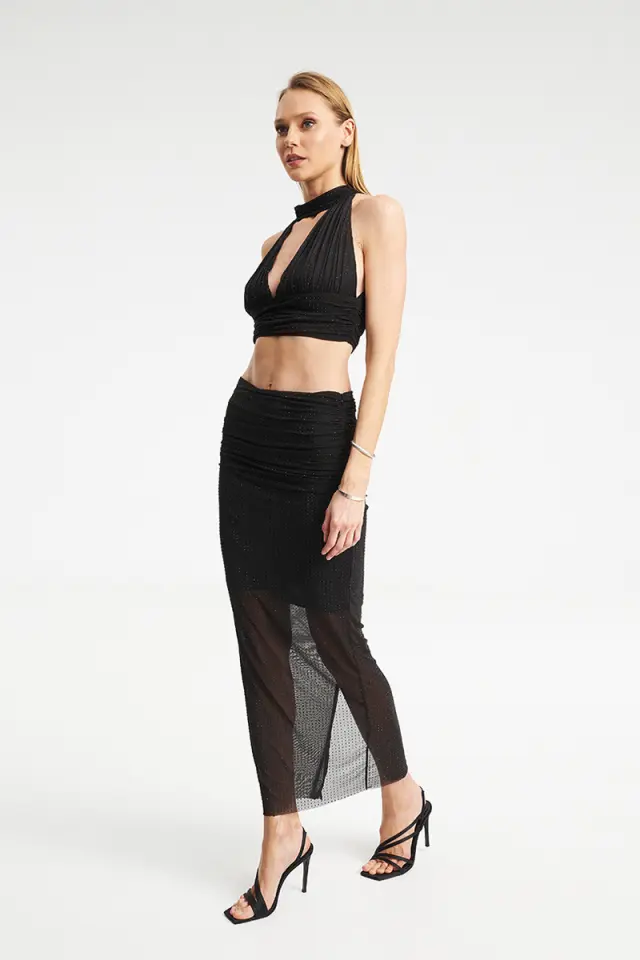 Maxi Φούστα Mesh με Strass & Σούρες FALION SKIRT - XS 2
