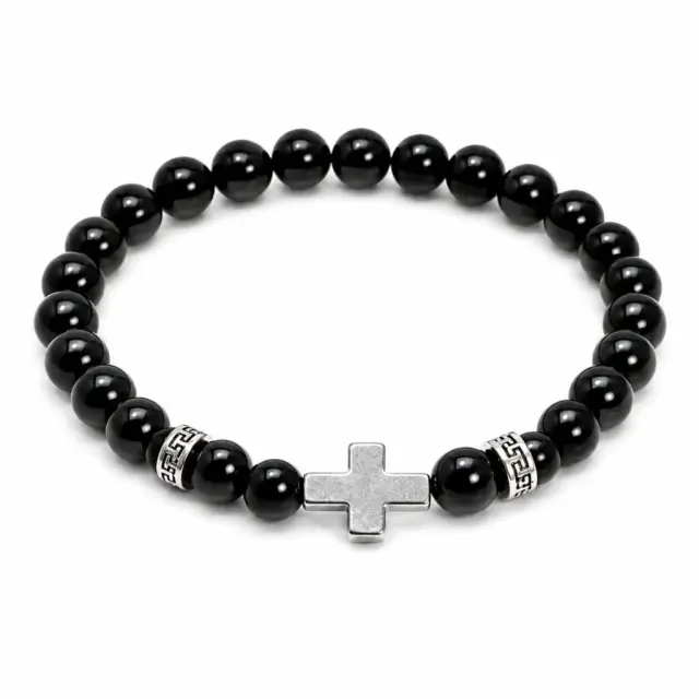 Ghetto Black Beaded Minimal Cross Elastic Bracelet