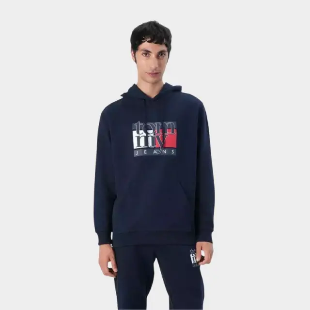 Tommy Hilfiger - Ανδρικό Φούτερ με Κουκούλα Regular Fit DM0DM22092-C1G Μπλε Σκούρο - XL