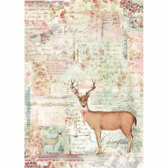 Ριζόχαρτο Stamperia 21x29cm A4, Pink Christmas reinder