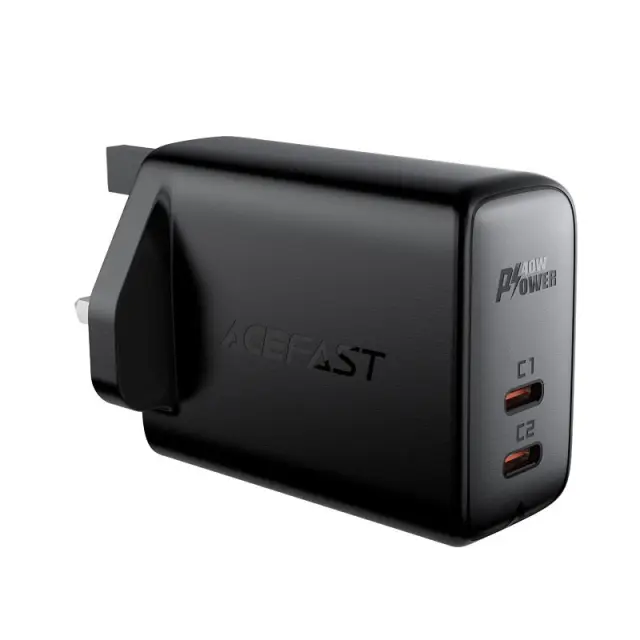 Φορτιστής Ταξιδίου Acefast A12 Fast Charging 2xUSB-C PD40W Μαύρος με UK Plug