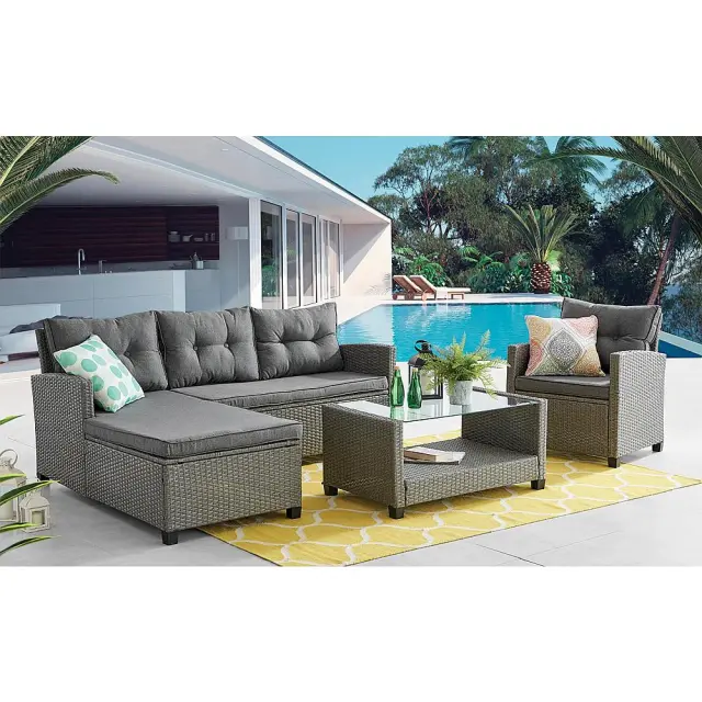 Σετ Σαλόνι Κήπου PATIO Γκρι Μέταλλο/Wicker Καναπές+Πολυθρόνα+Τραπεζάκι