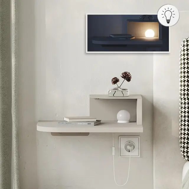 Κομοδίνο επιτοίχιο Luno Megapap με LED χρώμα sandstone 40x30x16,2εκ.