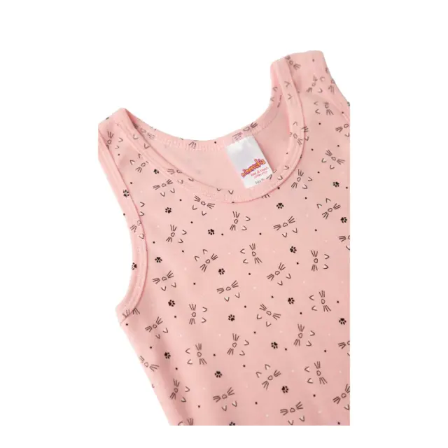 Minerva Παιδικό Φανελάκι Κορίτσι Αμάνικο Kitty, Χρώμα Pink-Black Kitty 2