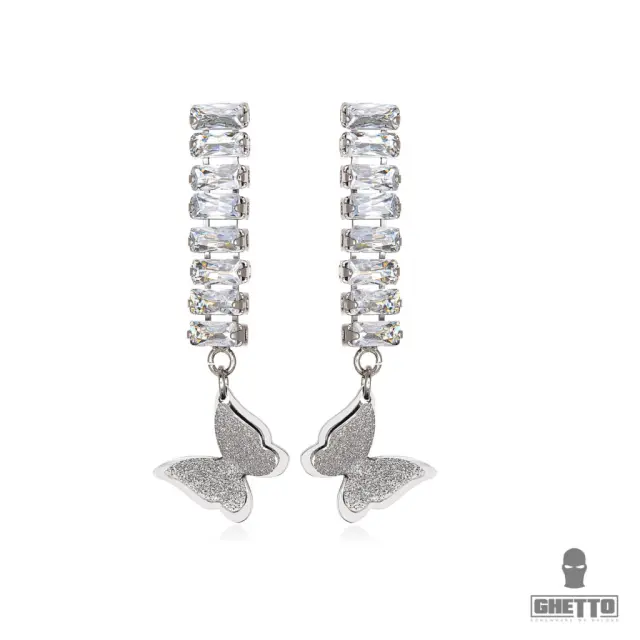Ghetto Long Zircon Butterfly Earrings Stainless Steel For Women