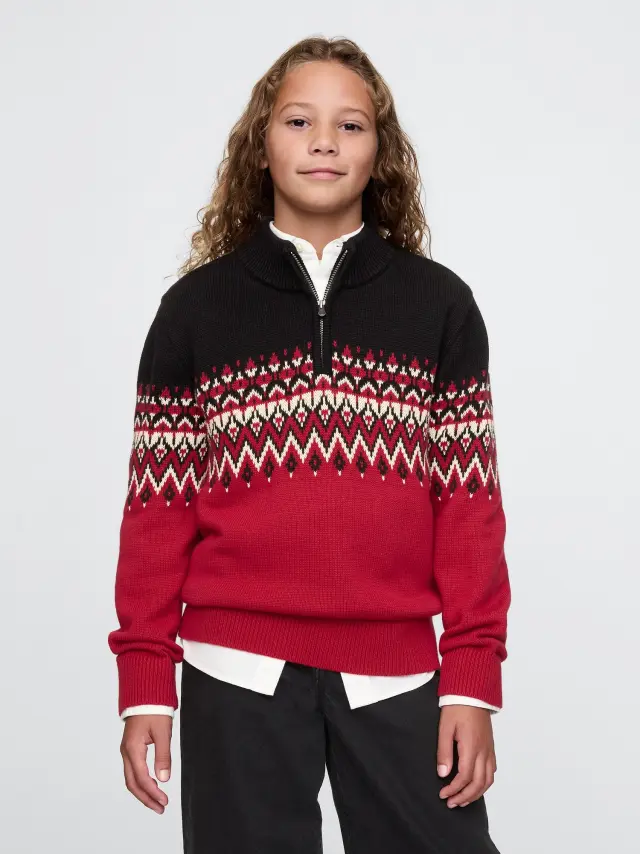 Παιδικό Fair Isle Half-Zip Pullover Πουλόβερ red delicious