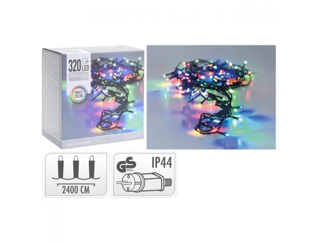 320 Φωτάκια LED - 23,93 Μέτρα + 3 Μέτρα σύνδεσης, Κανονική Διάταξη, Πράσινο καλώδιο PVC - Πολύχρωμο AX7402050