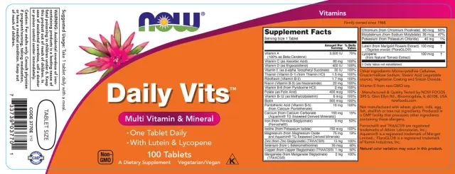 Now Foods Daily Vits Πολυβιταμίνη για Ενέργεια 100 ταμπλέτες 2