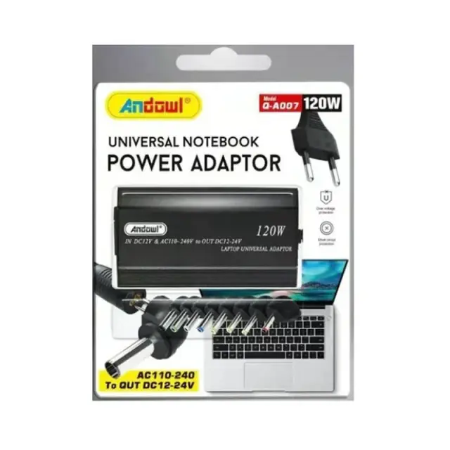 Andowl Universal Φορτιστής Laptop 120W με Αποσπώμενο Καλώδιο Τροφοδοσίας και με σετ βυσμάτων Q-A007 - Universal Notebook Power Adaptor 075831 2