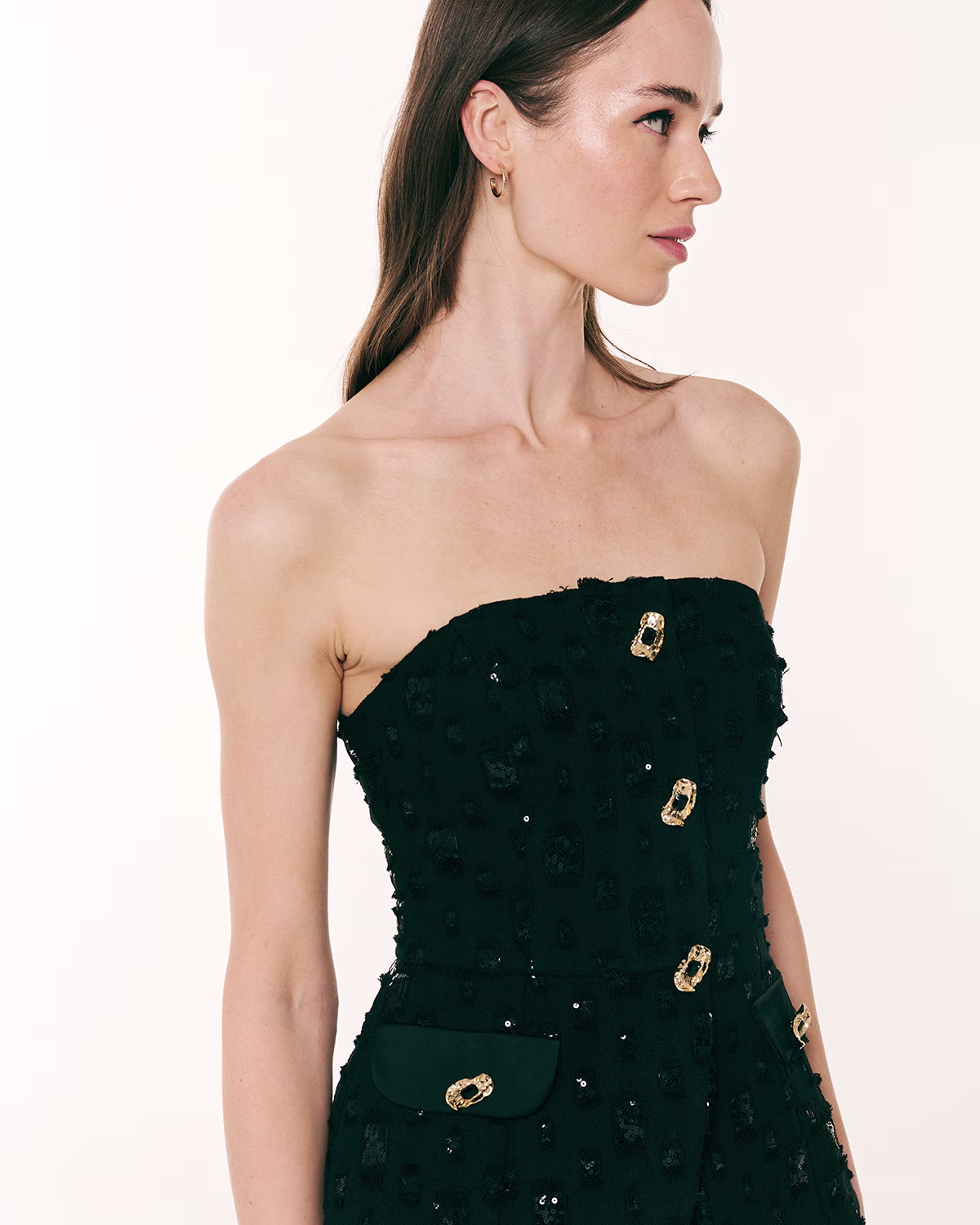 Forel Φόρεμα Strapless Μαύρο Aμπιγιέ με Παγιέτες Μαύρο - 48 3