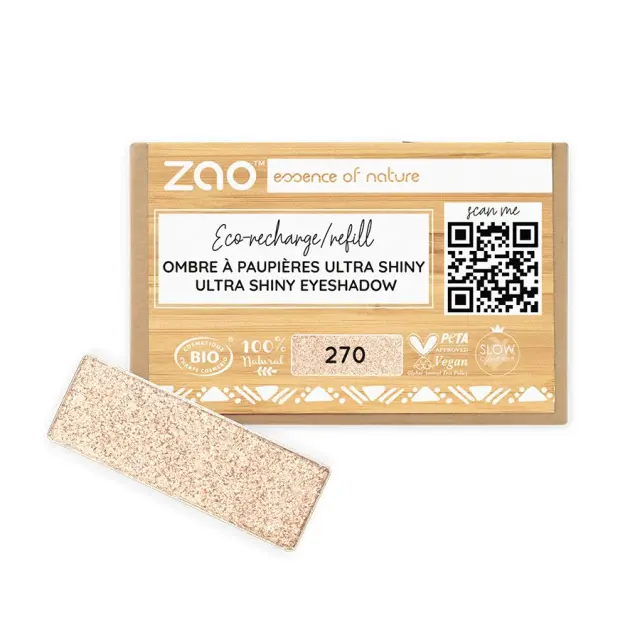 Zao Organic Eyeshadow Rectangle Ultra Shiny Refill - Βιολογική Ultra Shiny Σκιά Ματιών (Ανταλλακτικό) - Zao 270 Champagne