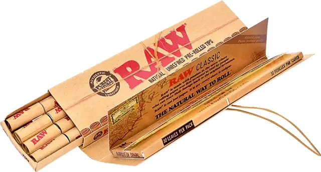 RAW Χαρτάκια Classic - Ακατέργαστο - 1¼ με Προτυλιγμένη Τζιβάνα 24τεμ. 2