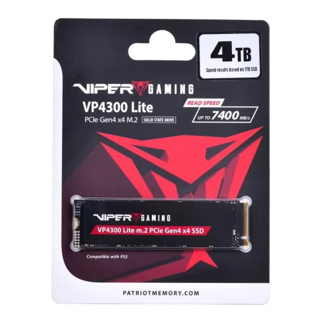 Patriot SSD 4TB 7400/6400 VP4300 Lite M.2 PAT PCIe (black, PCIe 4.0 x4, NVMe 2.0, M.2 2280)