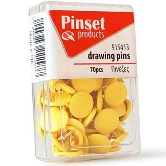 Πινέζες Pinset 70τεμ Κίτρινο