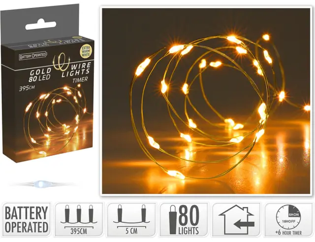 Deco 80 Φωτάκια MicroLED - 3.95 Μέτρα + 10 Εκατοστά σύνδεσης , με χρονοδιακόπτη, Χρυσό συρμάτινο καλώδιο - Θερμό λευκό AX9734120 2