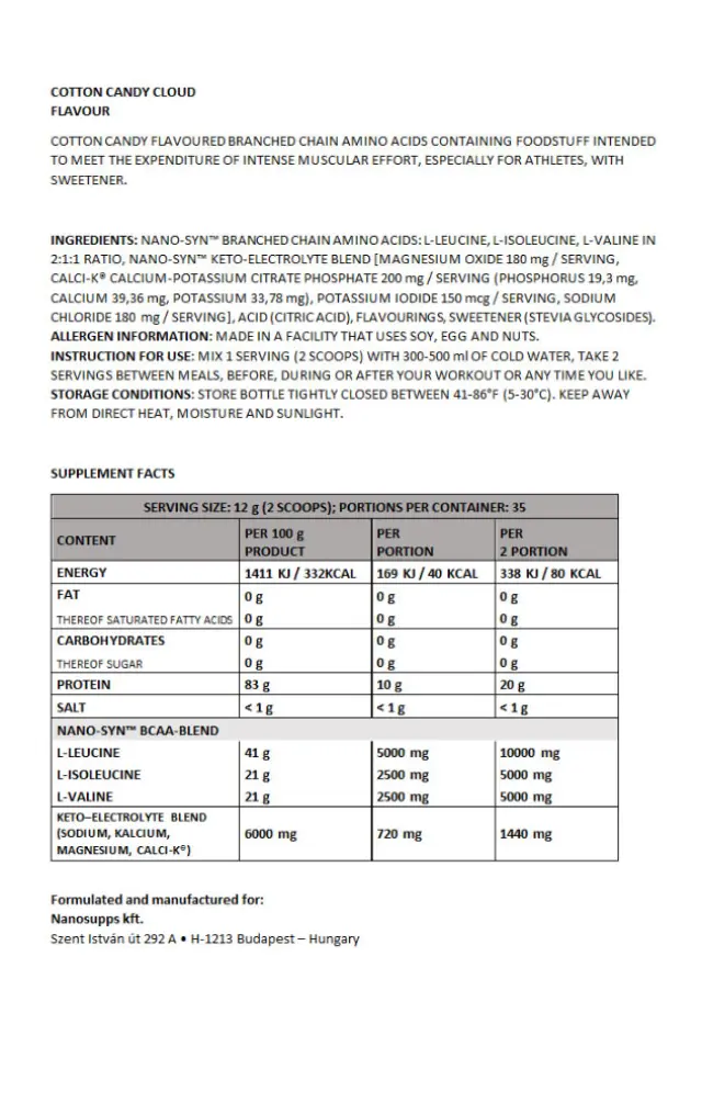 Nanosupps Amino Acid BCAA Nano Cotton Candy Cloud, 420 g 2
