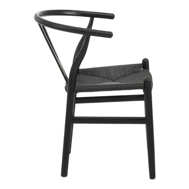 Καρέκλα Wishbone pakoworld rubberwood-σχοινί σε μαύρη απόχρωση 53.5x57x74εκ 2