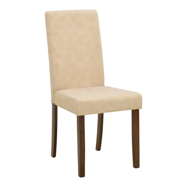 Καρέκλα Zeben pakoworld εκρού ύφασμα με καρυδί rubberwood 43,5x55,5x93,5εκ | Συσκευασία 2 τμχ