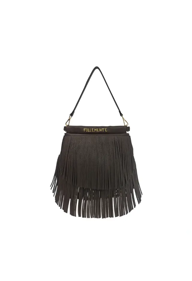 LE PANDORINE - Dallas shoulder bag with dark brown fringes